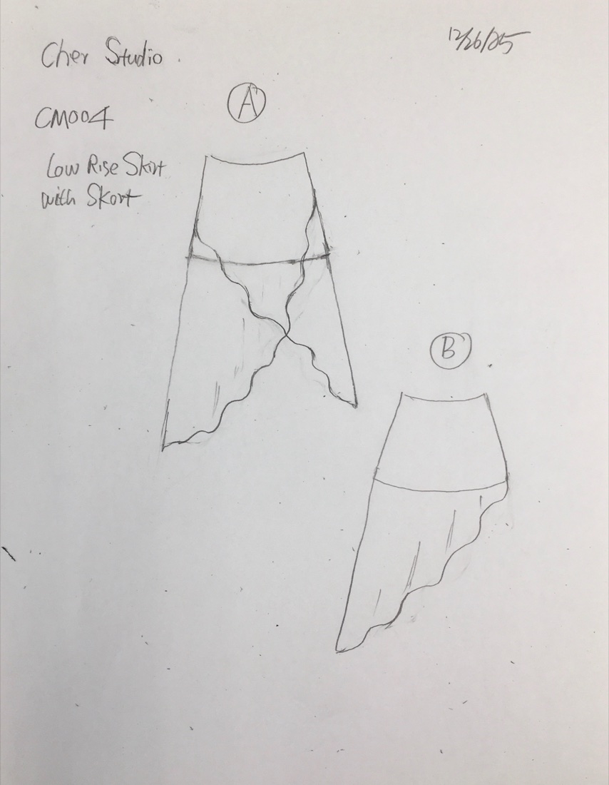 Design sketch, low-rise skirt