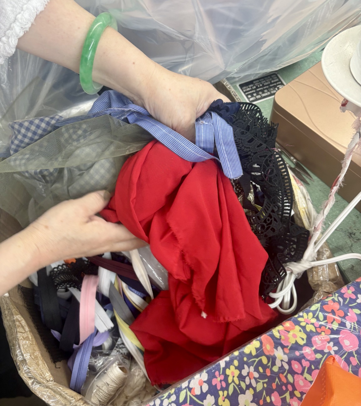 Sorting rescued deadstock fabric